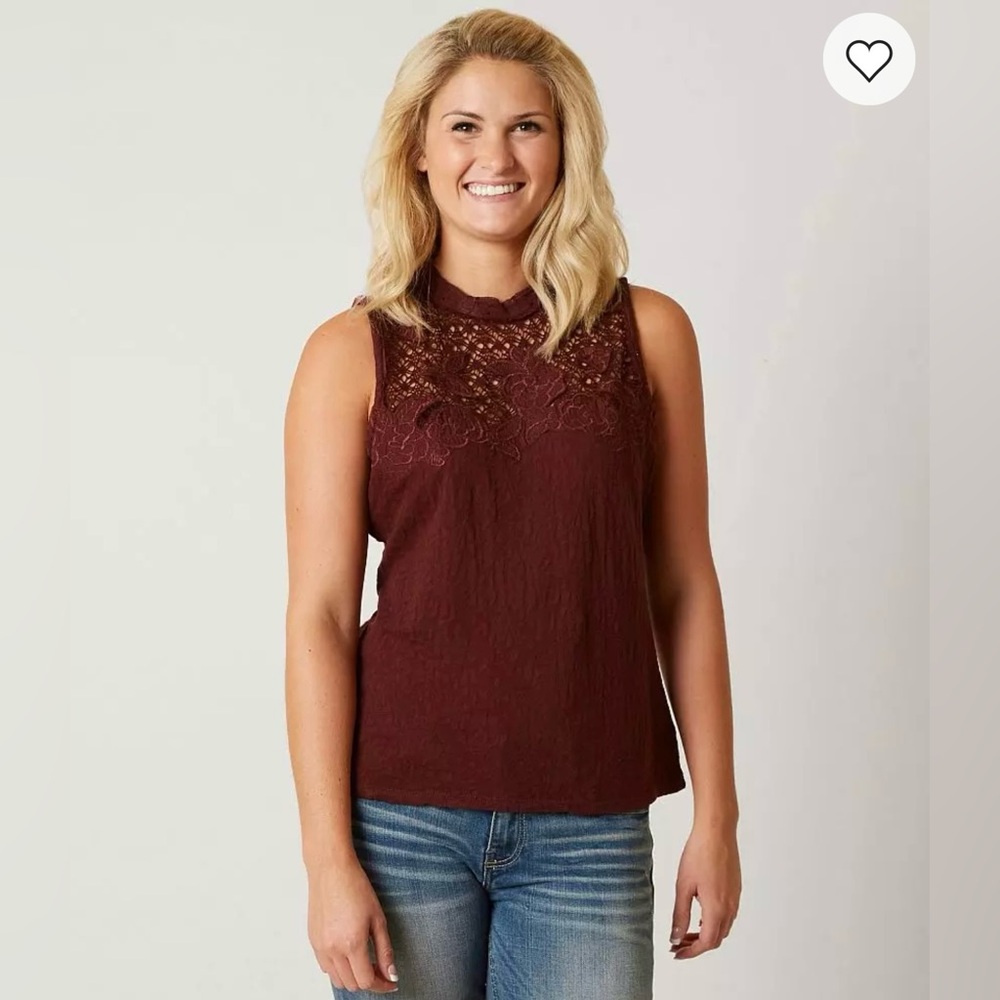 Lucky Brand Maroon Lace Sleeveless Tank Top